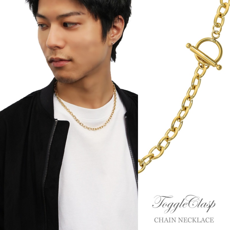 ゴールドカラー あずきチェーン マンテル Tバー ステンレス ネックレス