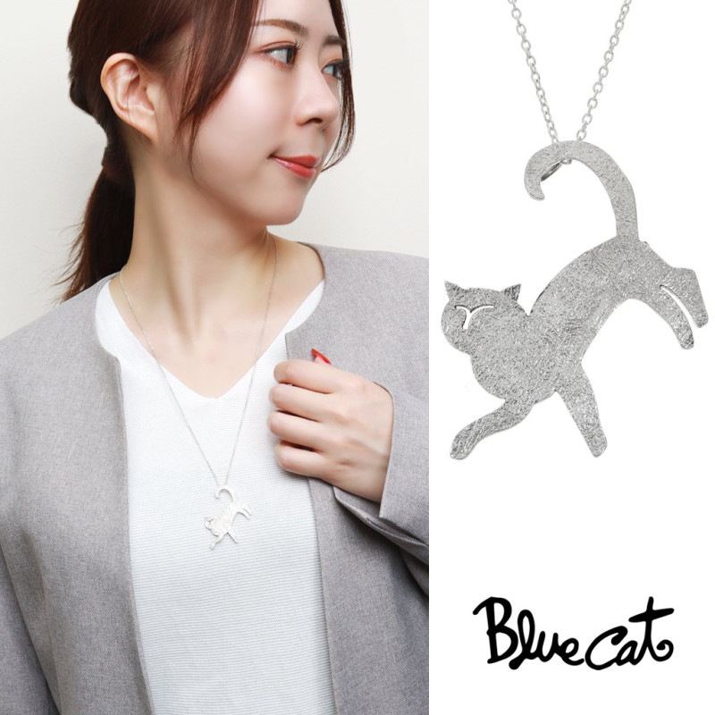Blue Cat 猫 シルエット ペンダント ネックレス ブローチ シルバー925