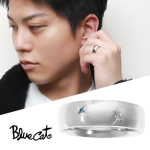 Blue Cat 幅広 甲丸 ダイヤモンド 流れ星 リング 指輪 13〜20号 シルバー925 シルバー 銀 シンプル 星 スター 存在感 かっこいい スタイリッシュ 大人|メンズアクセサリー
