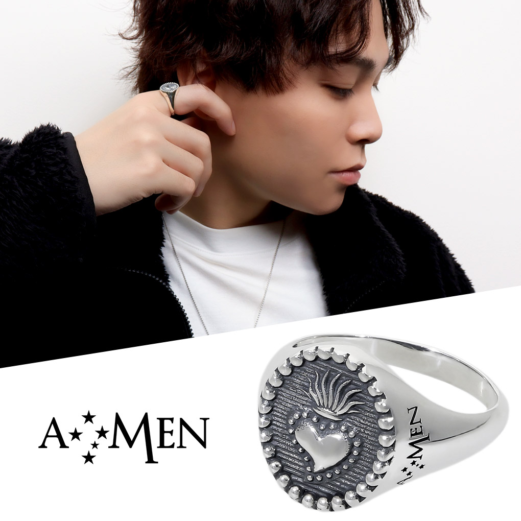 AMEN アメン 燃えるハート 印台 シルバーリング 指輪 16号 ブランド