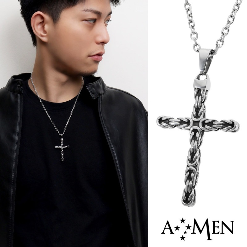 AMEN アメン 編み込み クロス ステンレス ネックレス ペンダント