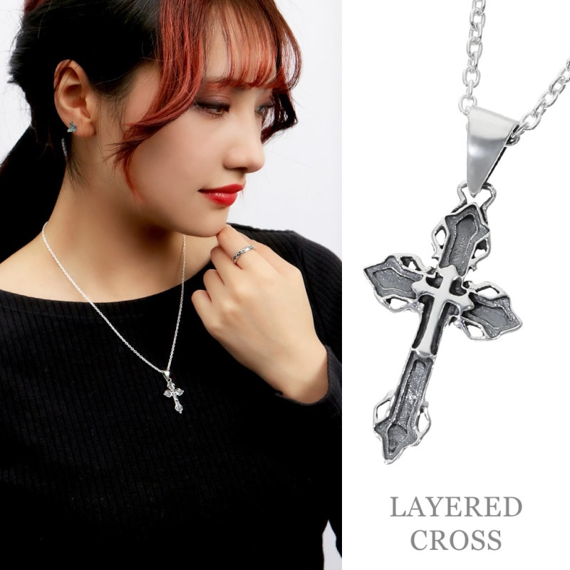 レイヤード クロス シルバー ネックレス ペンダント ペンダントトップ