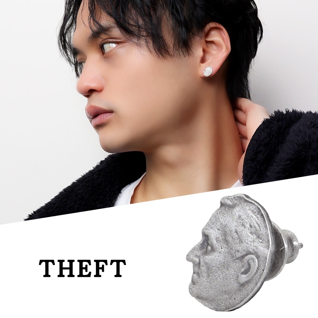 フェイスモチーフハンドメイドピアス THEFT セフト フェイス モチーフ コイン ピアス 1P 片耳用 シルバー 顔