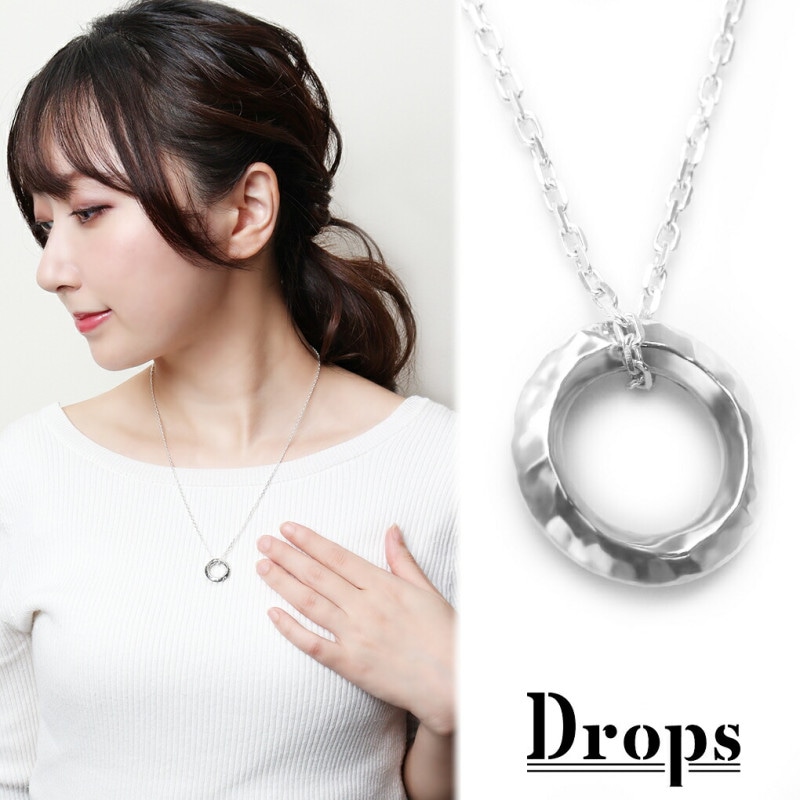 【はらぴ】サークルオーバルネックレス・リング他 DROPS リフレクト サークル シルバー ネックレス チェーン付き