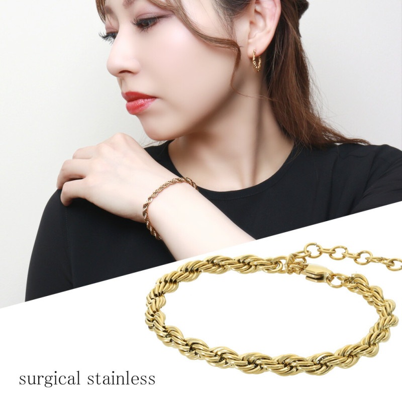 ステンレス ゴールド ロープチェーン ブレスレット サージカル