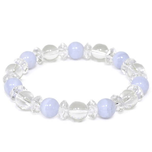 8mm 16cm ブルーレースアゲート 平カット水晶 水晶 ブレスレット