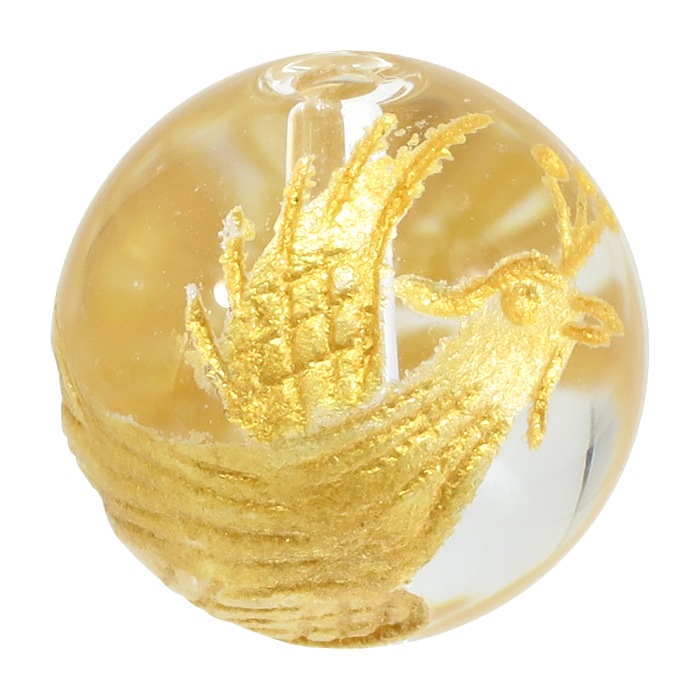 鳳凰 金 手彫り水晶 16mm 天然石 ビーズ 丸玉 1玉売り