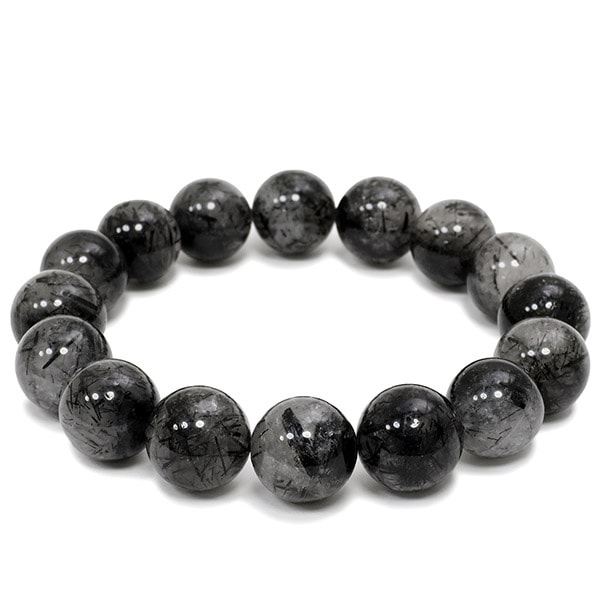 13mm～14mm 19cm ブラックルチルクォーツ ブレスレット メンズL