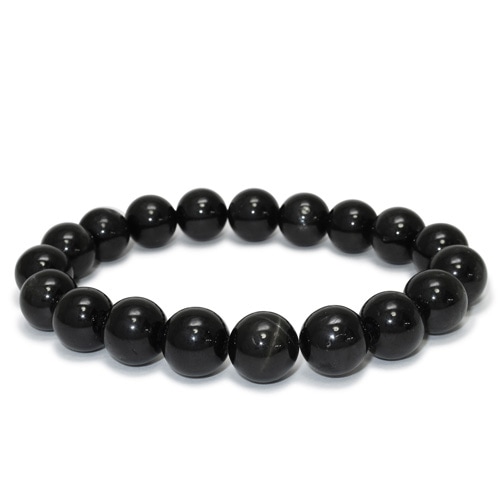 9.5mm 17cm ブラックスター ブレスレット レディースMサイズ 天然石  