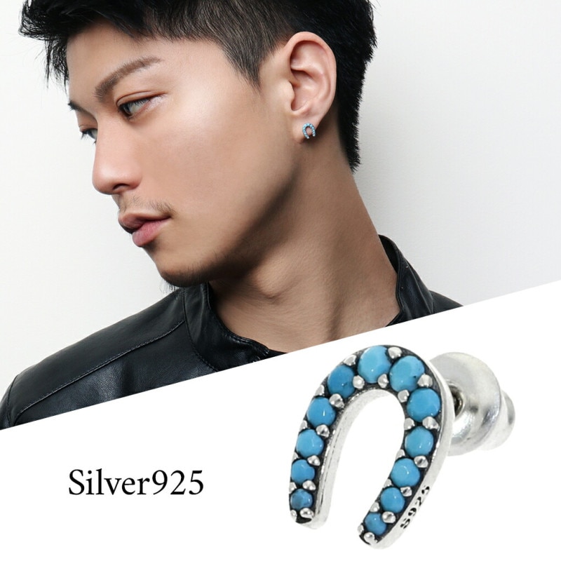 ホースシュー スタッズピアス 1P 片耳用 馬蹄 蹄鉄 ひづめ ターコイズ