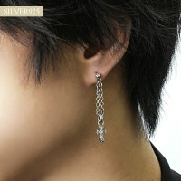 クロス ロング チェーン シルバーピアス 2P 両耳用 ピアス 揺れる