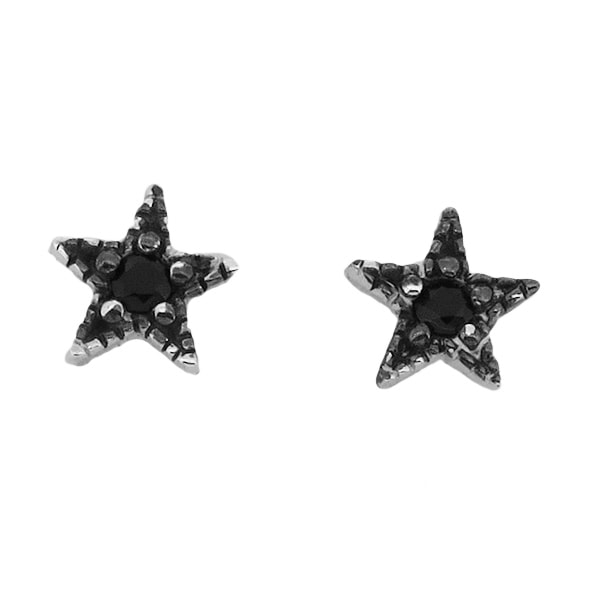 スター スタッズピアス 2P 両耳用 ブラックCZ 五芒星 星 ブラック