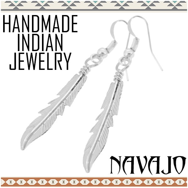 インディアンジュエリー ナバホ族 シャープフェザー シルバーピアス 2P