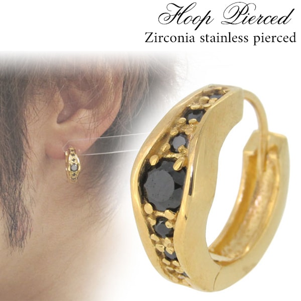 セブンス ブラックジルコニア ゴールド カラー サージカルステンレス