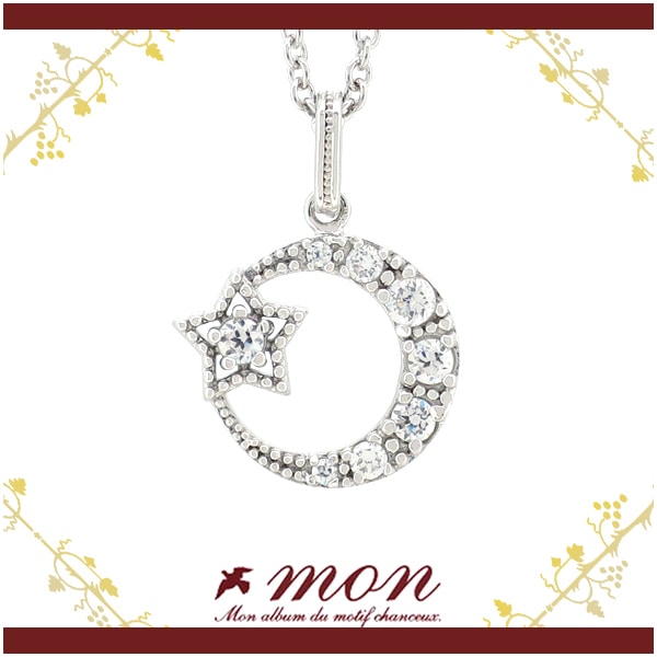 mon ラッキーチャーム ムーン スター シルバーネックレス レディース