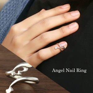 透かし 天使の羽 ネイルリング フリーサイズ 調節可能 シルバー925 リング 指輪 ピンキーリング ミディリング ファランジリング 爪 ネイル マニキュア チップリング 爪のリング 天使 エンジェル