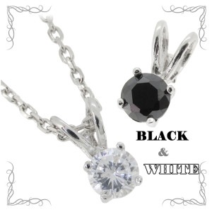 ブラック ホワイト ダブルチャーム シルバーネックレス シルバーアクセサリー レディース ネックレス ペンダント 女性用 シルバー925 ジルコニア 白 黒 レディースネックレス ネックレスレディース