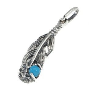 ターコイズ フェザー ペンダントトップ ネックレスチャーム (チェーンなし) シルバー925 ネックレス ペンダント 鳥 羽根 羽 鷹 イーグル トルコ石 12月 誕生石 天然石 水色 スカイブルー 