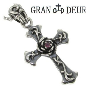 GRAN DEUR ブラックローズクロス シルバーペンダントトップ チェーン 