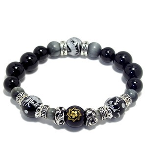 坂本龍馬ブレスレット（ダイヤ入り） Lサイズ 19cm 幕末 坂本龍馬 家紋：組合角に桔梗 手彫り12mm玉 天然石