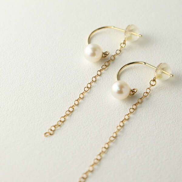 K18 あこや真珠ピアス ゴールド チェーン ピアス 2P 両耳用 18金 18k 