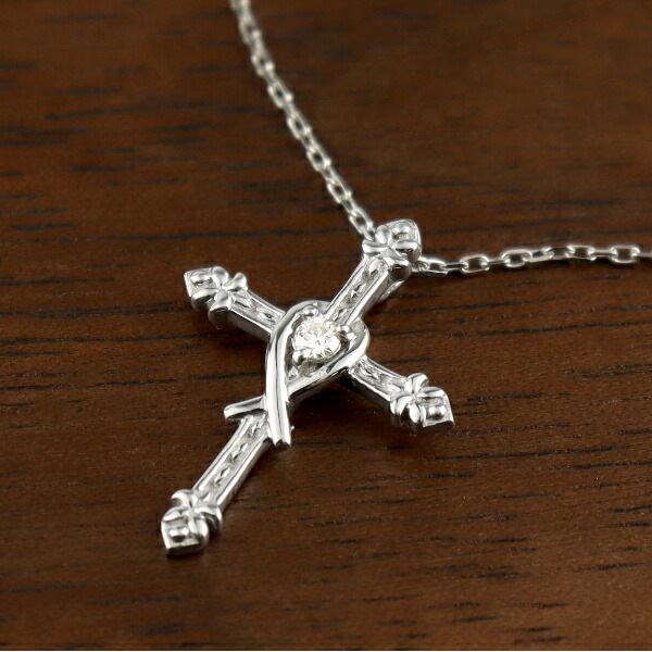 K18 ダイヤモンド クロス ネックレス 18k 18金 ホワイトゴールド