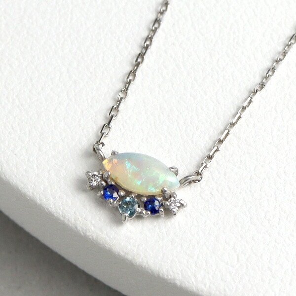 K18 ブルー 天然石 オパール ネックレス サファイア ブルートパーズ