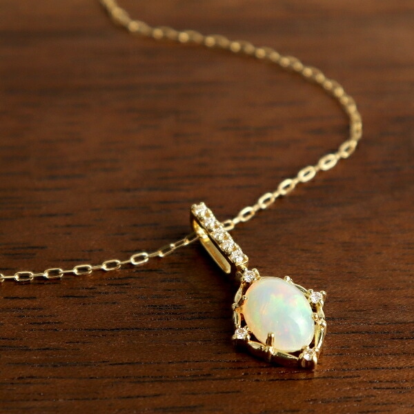 K18 オーバル オパール ダイアモンド ネックレス 18金 18k ゴールド