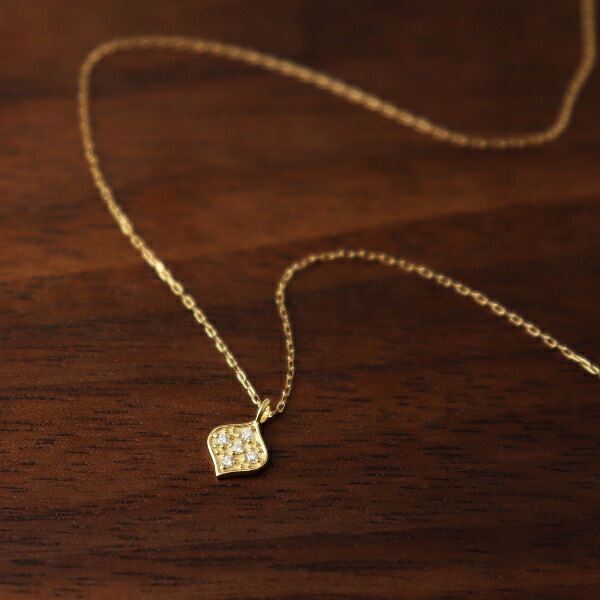 K18 ダイヤモンド パヴェ プレート ゴールドネックレス 18金 18k 