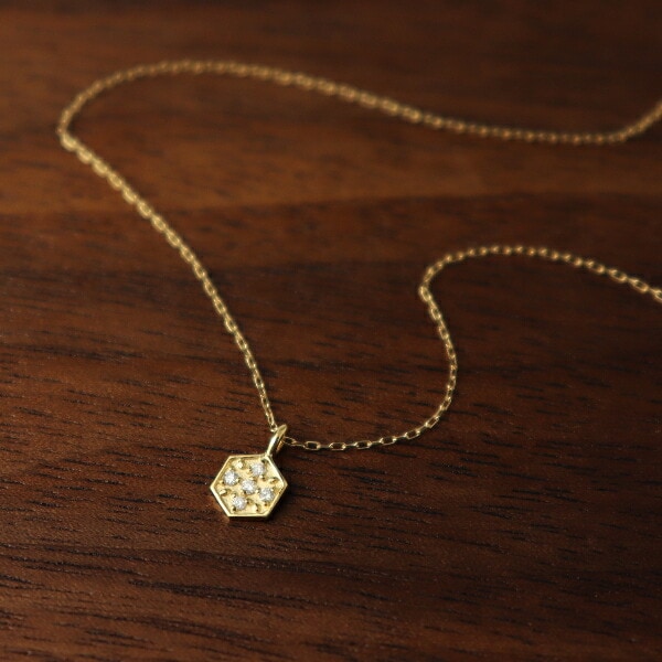 K18 ダイヤモンド 六角形 プレート ゴールドネックレス 18金 18k