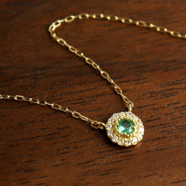 K18 エメラルド ダイヤモンド サークル ネックレス 18金 18k ゴールド 