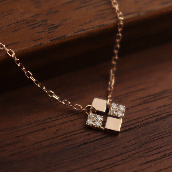 K18 ダイヤモンド スクエア プレート ネックレス 18金 18k ピンク
