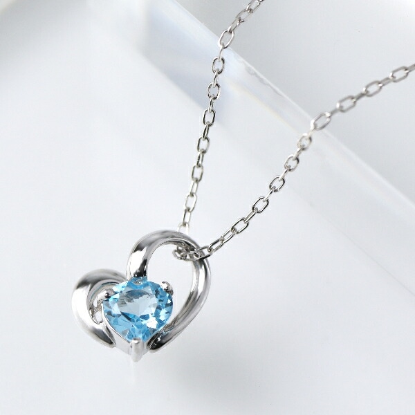 ブルートパーズ オープンハート ゴールド ネックレス 一粒 トパーズ