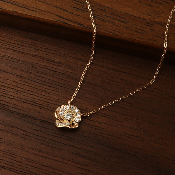 薔薇 ダイヤモンド ネックレス ローズ K10 ピンクゴールド ゴールド 