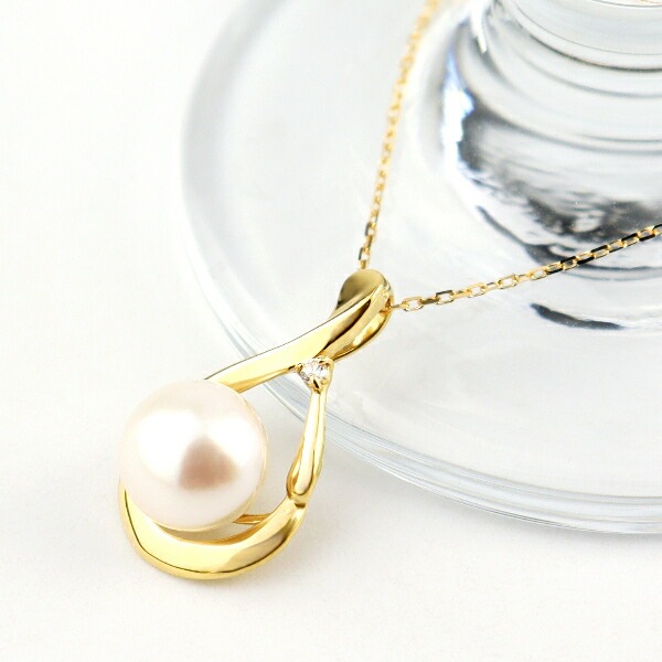 K18 大粒 あこや真珠 ドロップ ネックレス ダイヤモンド 18金 18k