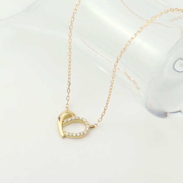 ネックレス ハート 上品 小ぶり 金 CZ ダイヤ K18YG かわいい 高品質 