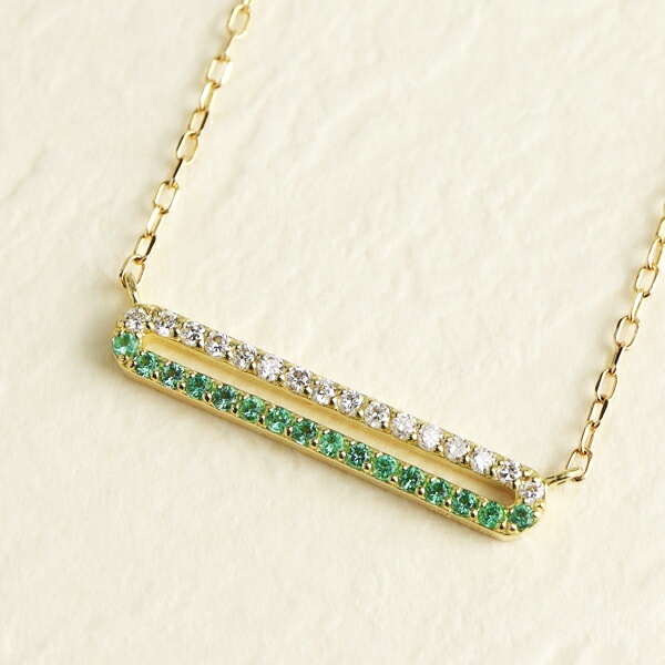 K18 エメラルド ダイヤモンド ライン ネックレス 18金 18k ゴールド 