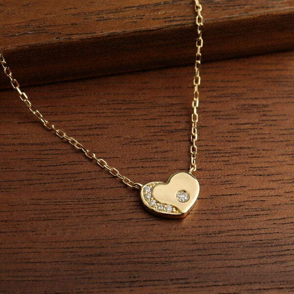 K18 ダイヤモンド パヴェ ハート プレート ネックレス 18金 18k 