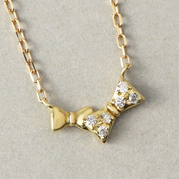 K18 ダイヤモンド リボン ネックレス ゴールド 18金 18k 天然 ダイヤ