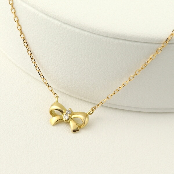 新入荷 未使用品 リボン k18 ダイヤモンド ネックレス Avaron（アヴァロン） ダイヤモンド リボン ネックレス レディース K10