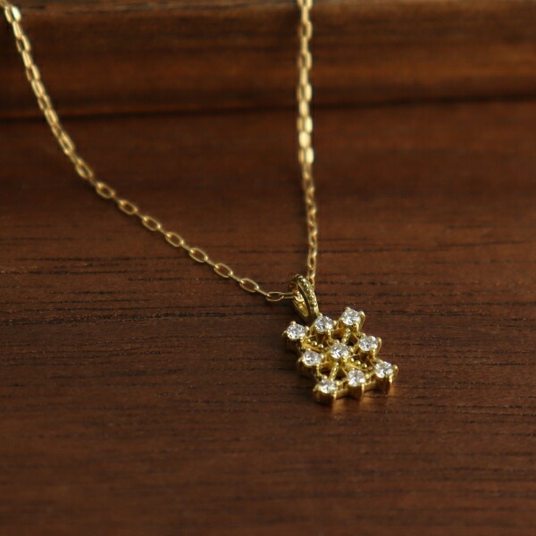 K18 透かし スクエア ダイヤモンド ネックレス 18金 18k ゴールド