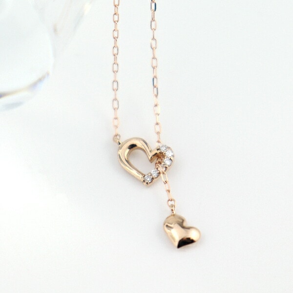 K18 Y字 スライド ハート チャーム ネックレス 18金 18k ピンク