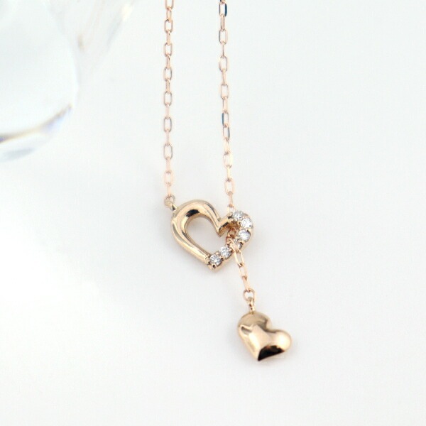 K18 Y字 スライド ハート チャーム ネックレス 18金 18k ピンク