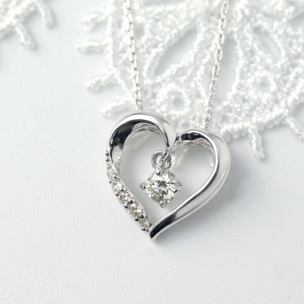 オープンハート ダイヤモンド ネックレス 揺れる ダイヤチャーム K10