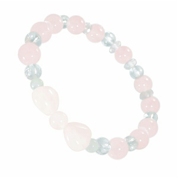 8mm 17cm 恋愛 幸運 ピンクのリボン ハート型ローズクォーツ 128面  