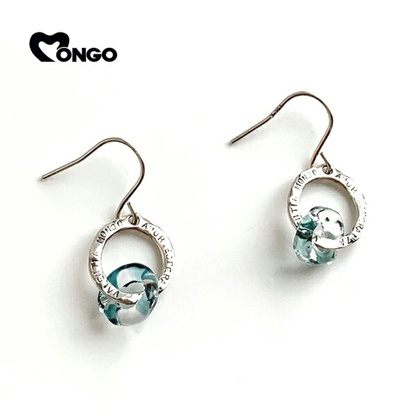 MONGO ガラス リング シルバー ピアス 小 2P 両耳用 アイスブルー  