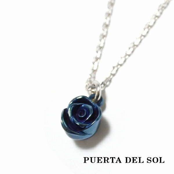 PUERTA DEL SOL ブルーチタン バラ ローズ チャーム ネックレス