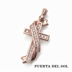 PUERTA DEL SOL クロス リボン ペンダント(チェーンなし) ピンクゴールド K10 10金 ユニセックス ゴールドアクセサリー ペンダントヘッド ネックレストップ ペンダントトップのみ 