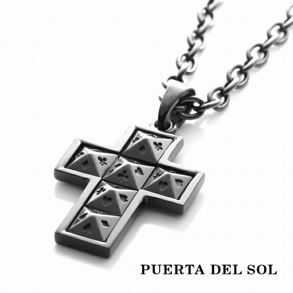 PUERTA DEL SOL ブラック スタッズクロス ペンダント(チェーンなし