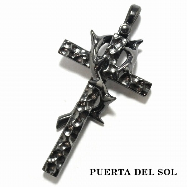 PUERTA DEL SOL クロス イバラ ペンダント(チェーンなし) ブラック 